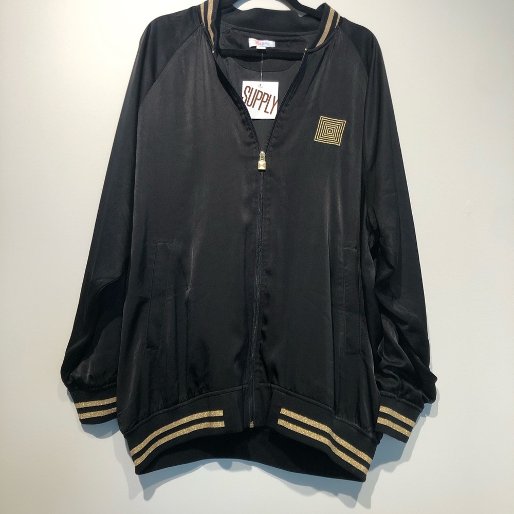 LuLaRoe Stevie Bomber Jacket 2XL Black and Gold